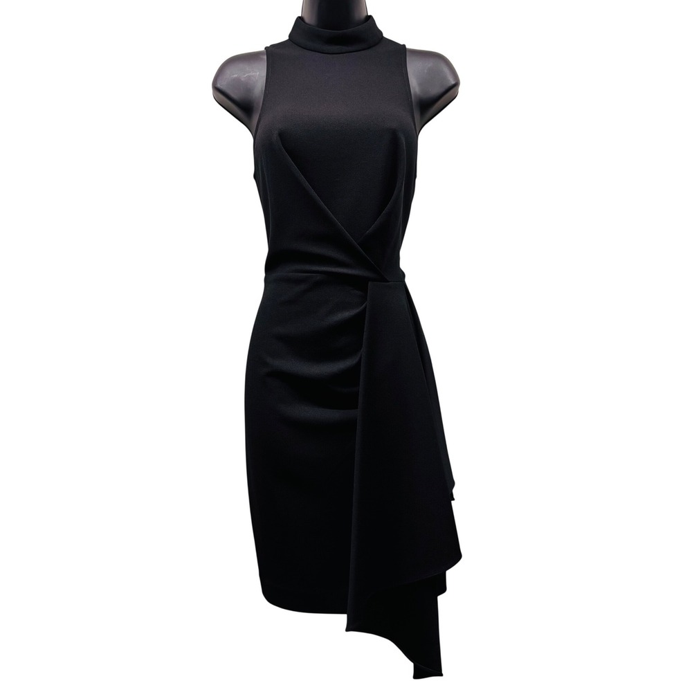 Trina Turk Black Mock Neck Sleeveless Draped Wrap Sheath Dress Size 4 2109315CK1